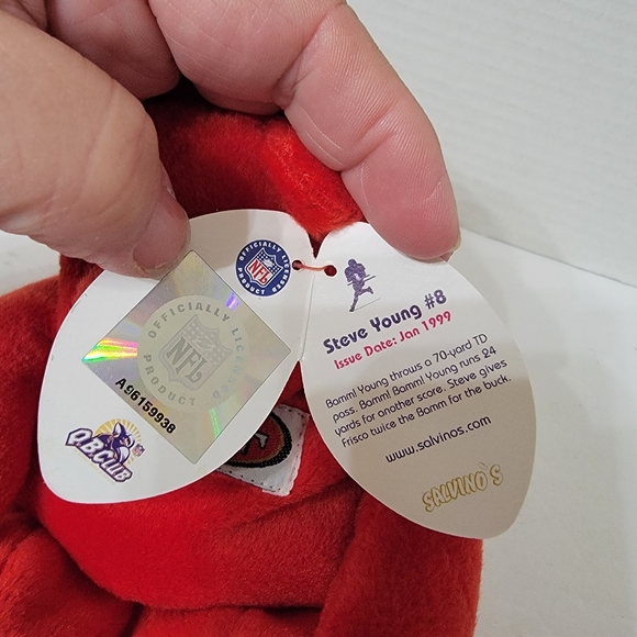 Salvino's Bammers Beanie Bear. 1999  Series #8 Steve Young - Picture 9 of 12